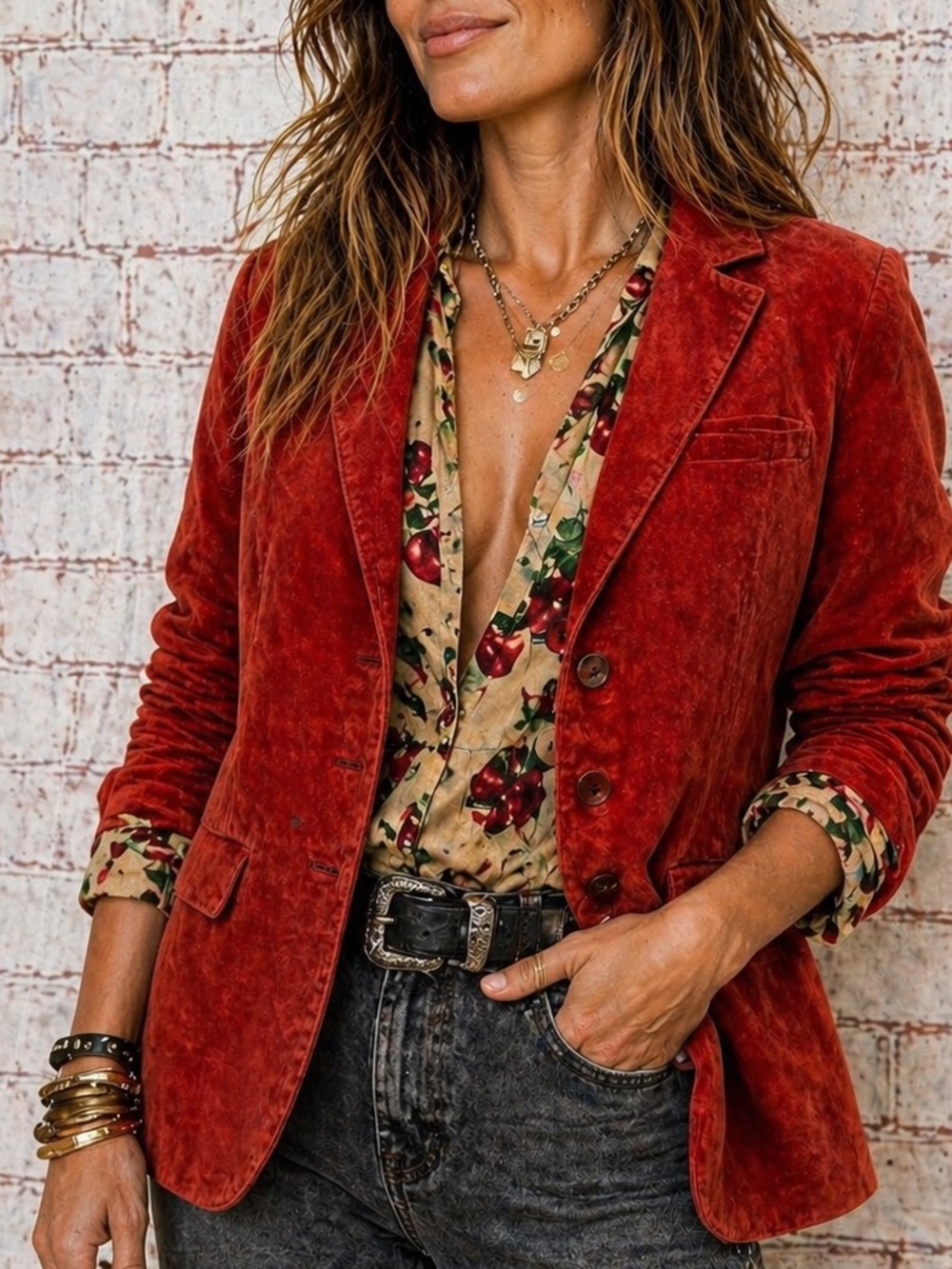 Vintage 90s John Carlisle Essentials Rust Red Leather Suede Blazer Jacket -Small